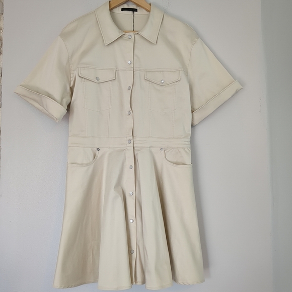 Zara Dresses & Skirts - NWT Zara Dress Women's Large Pearl Button Up Cream Knee Length Pockets Collar